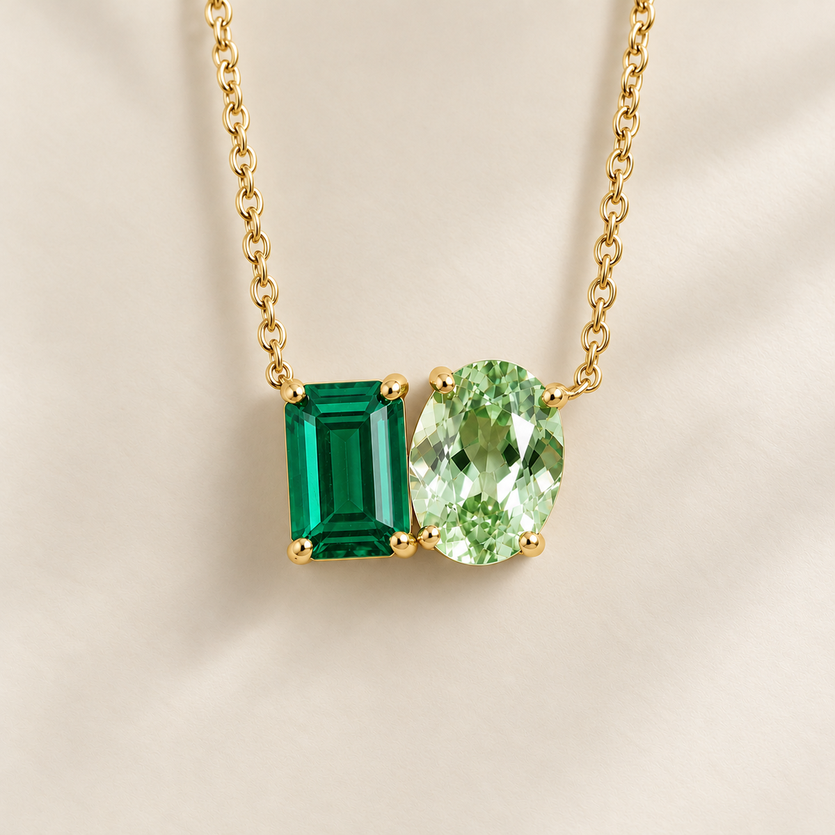 Buchon Emerald & Green Sapphire Two-Stone Pendant Necklace in Gold