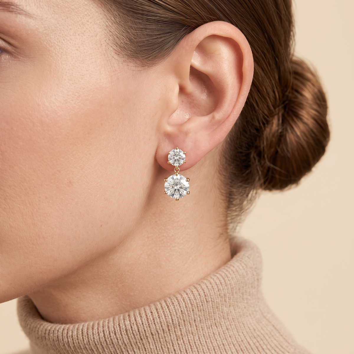 Aeter round diamond drop earrings in gold