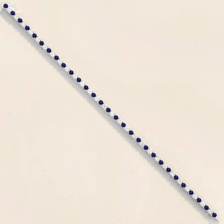 Stacy Blue Sapphire & Diamond Round Tennis Bracelet in White Gold