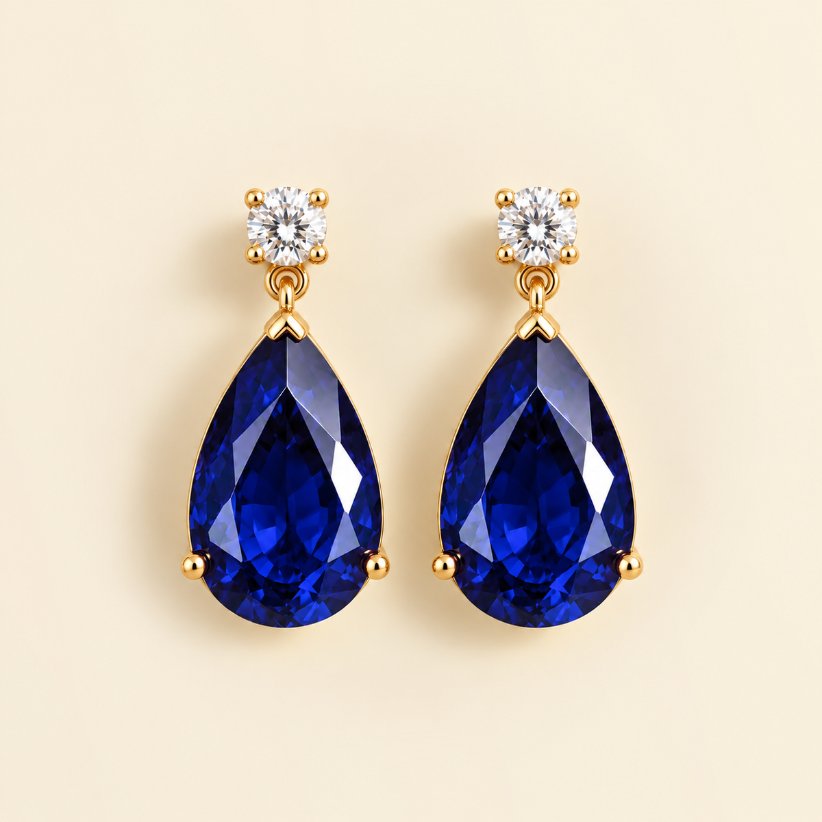 Pisa blue sapphire and diamond large pear drop earrings in gold