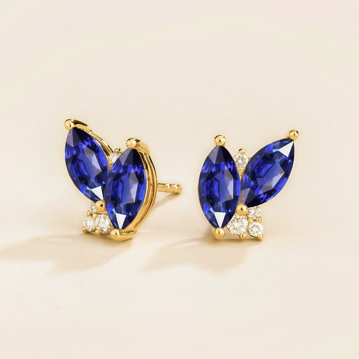 Marquise Blue Sapphire & Diamond Cluster Stud Earrings in Gold