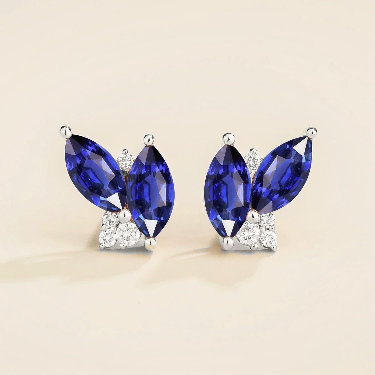 Vento Marquise Blue Sapphire & Diamond Cluster Stud Earrings in White Gold