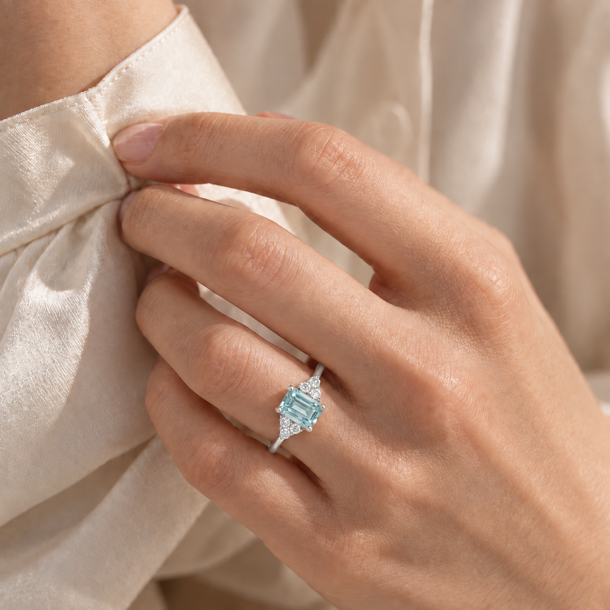 Chateau Aquamarine Emerald-Cut & Diamond Ring in White Gold