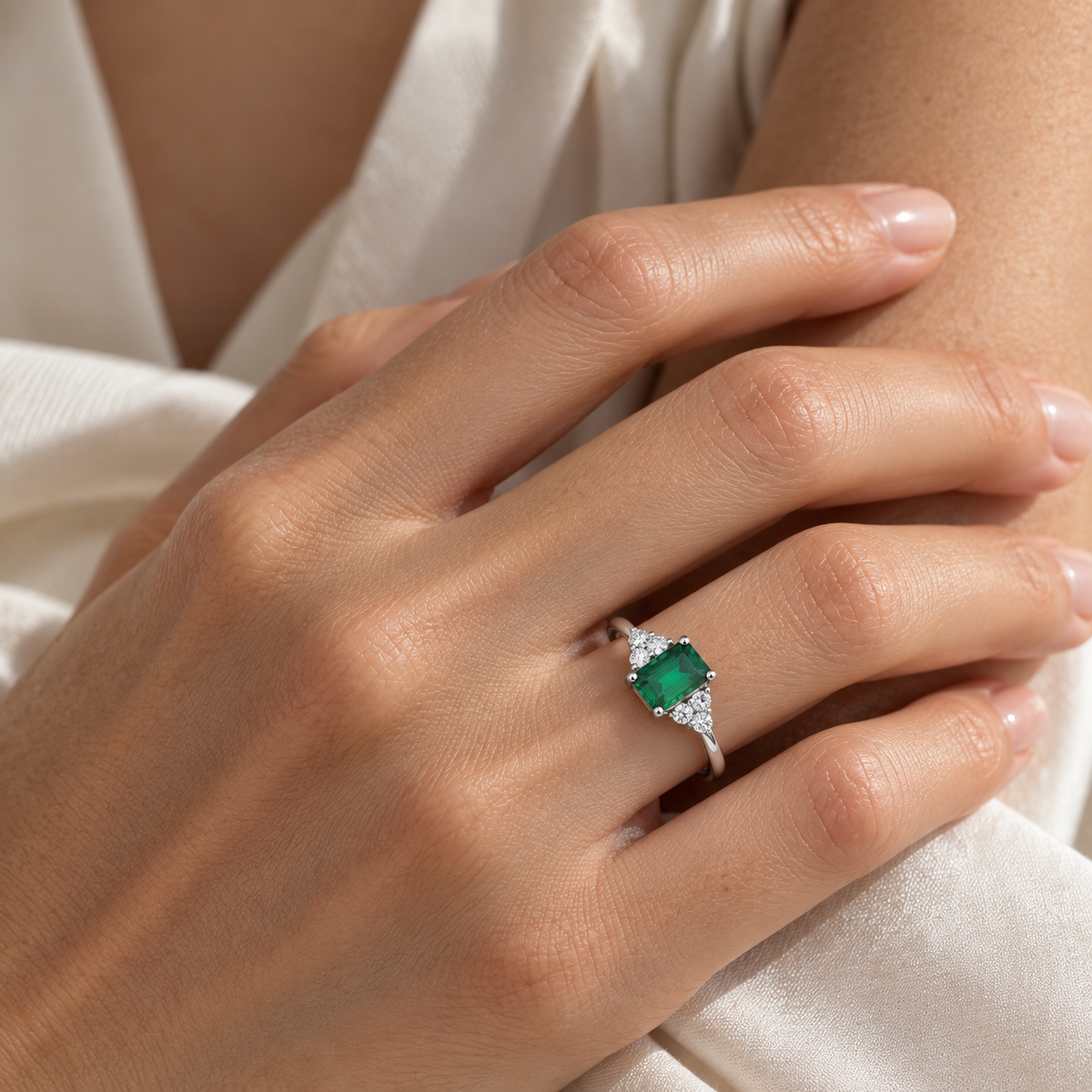 Chateau Emerald Emerald-Cut & Diamond Ring in White Gold