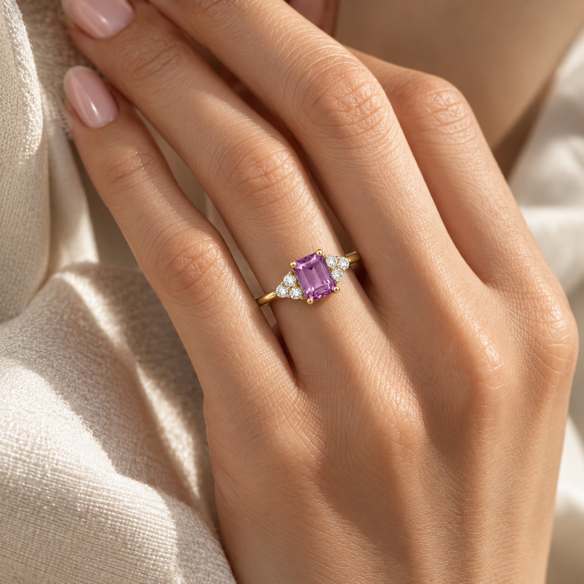 Chateau Purple Sapphire Emerald-Cut & Diamond Ring in Gold
