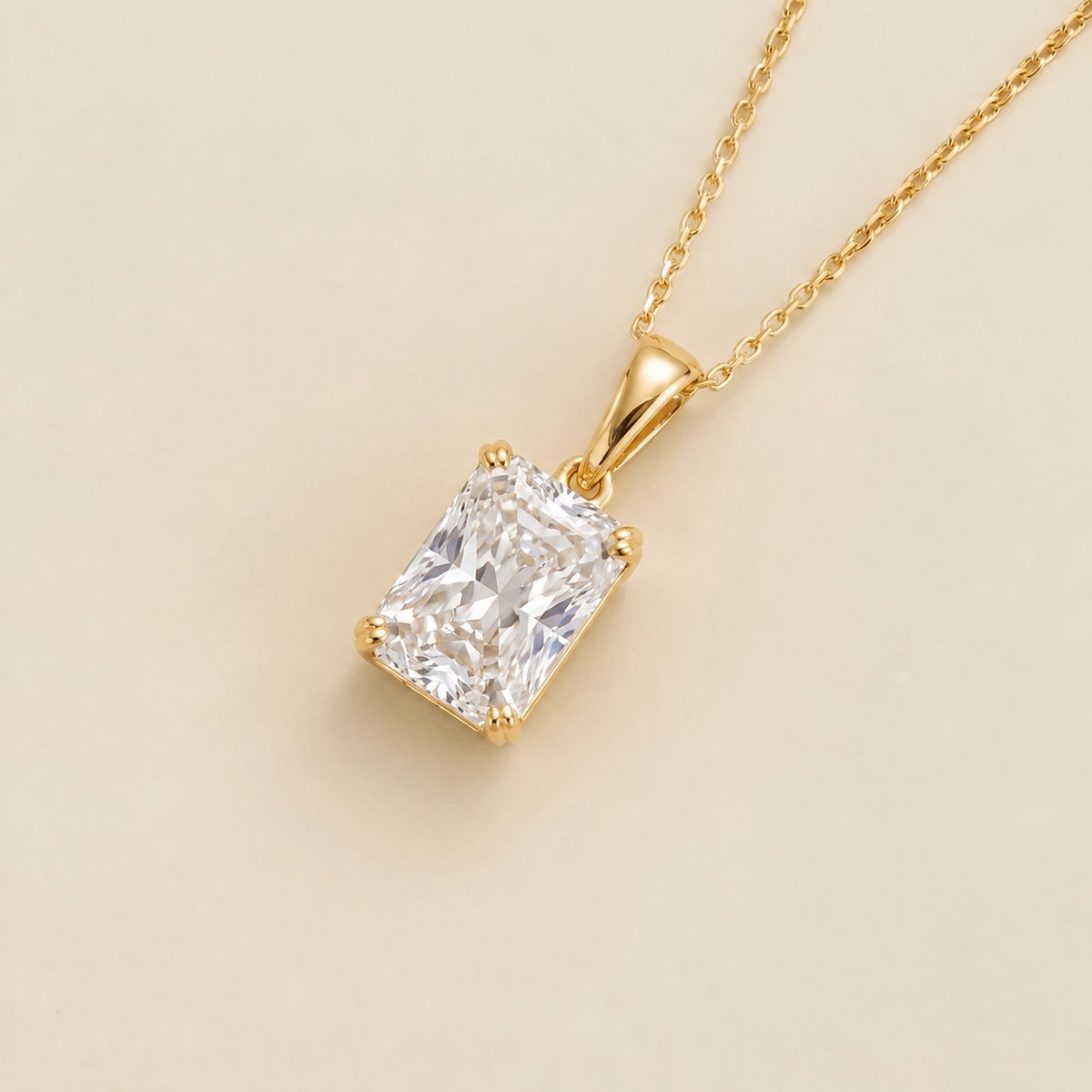 Clair radiant lab-grown diamond solitaire pendant necklace in gold – angled view | Juvetti