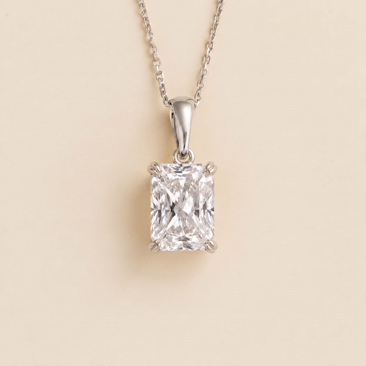 Clair radiant lab-grown diamond solitaire pendant necklace in white gold – front view | Juvetti