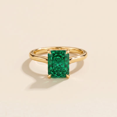 Clair Radiant Shape Emerald Cathedral Solitaire Ring in Gold