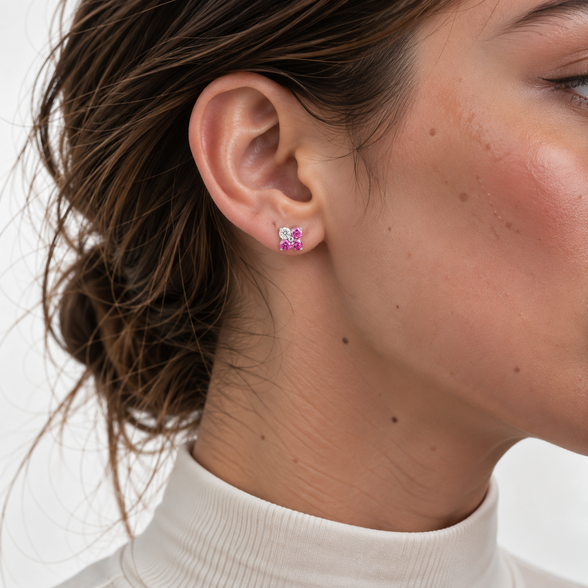 Clover Pink Sapphire & Diamond Earrings In White Gold