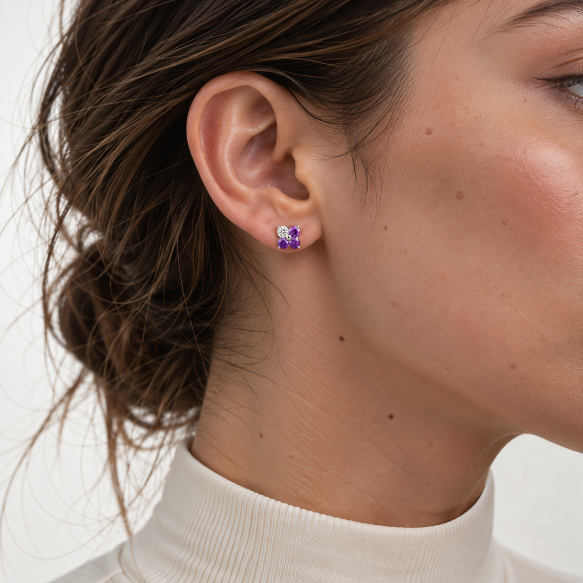 Clover Purple Sapphire & Diamond Earrings In White Gold
