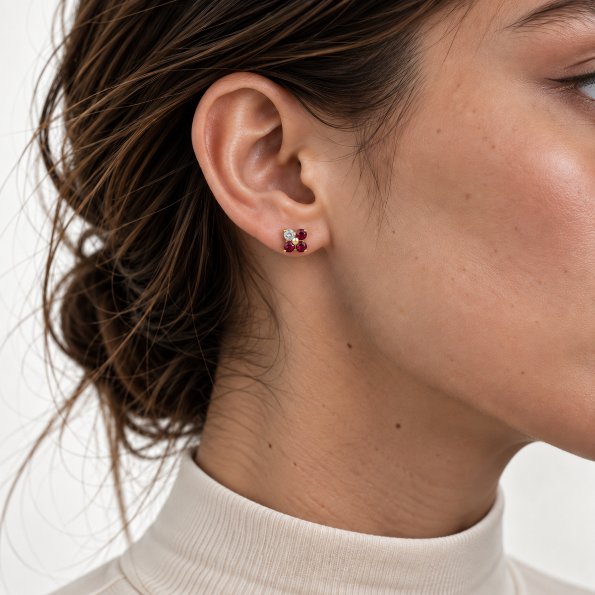 Clover Ruby & Diamond Earrings In Gold