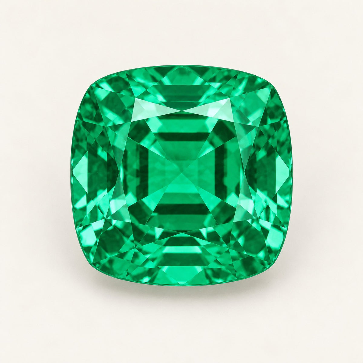 Colombian-colour lab-grown emerald, cushion cut