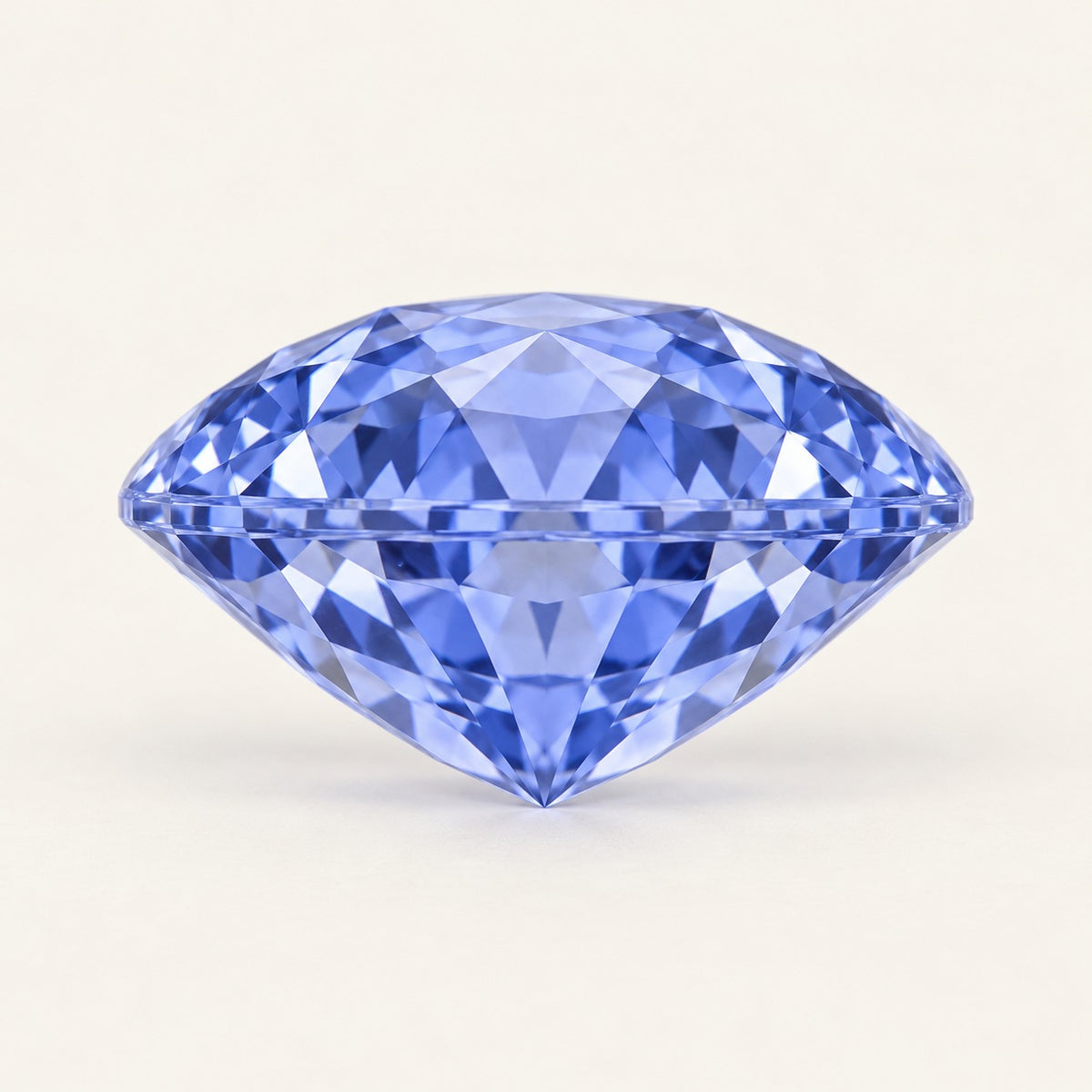 Cornflower blue lab-grown sapphire, oval cut, side view