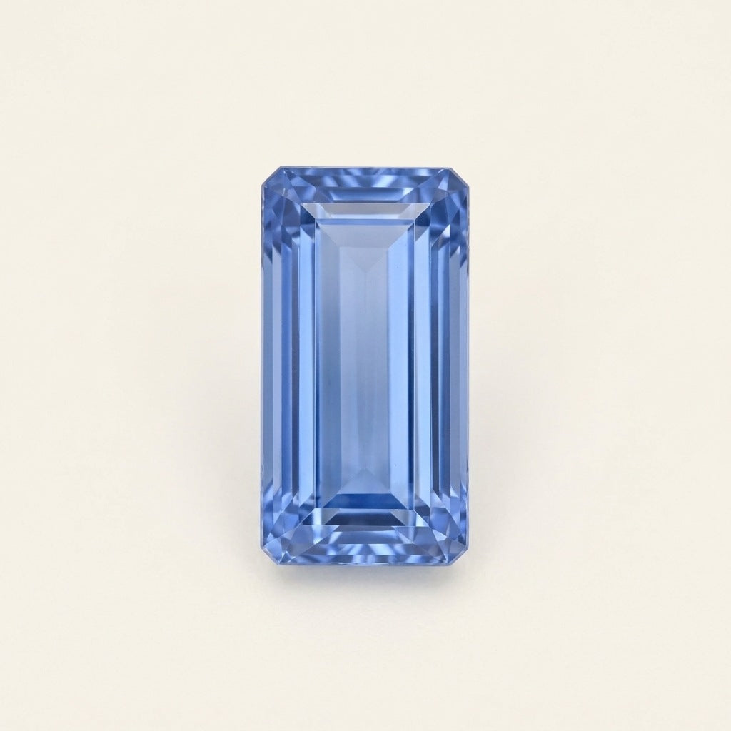 Cornflower blue lab-grown sapphire, baguette cut