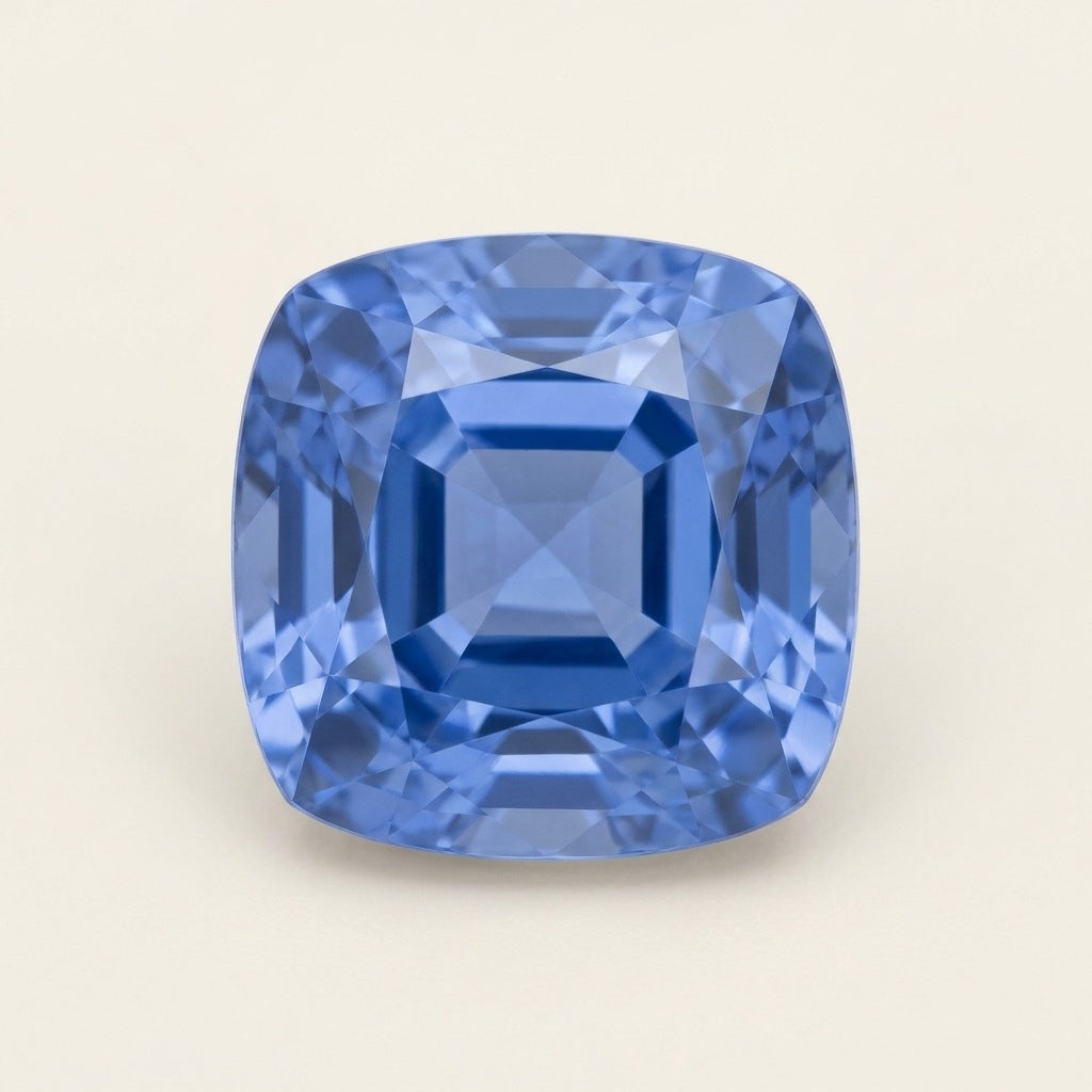 Cornflower blue lab-grown sapphire, cushion cut