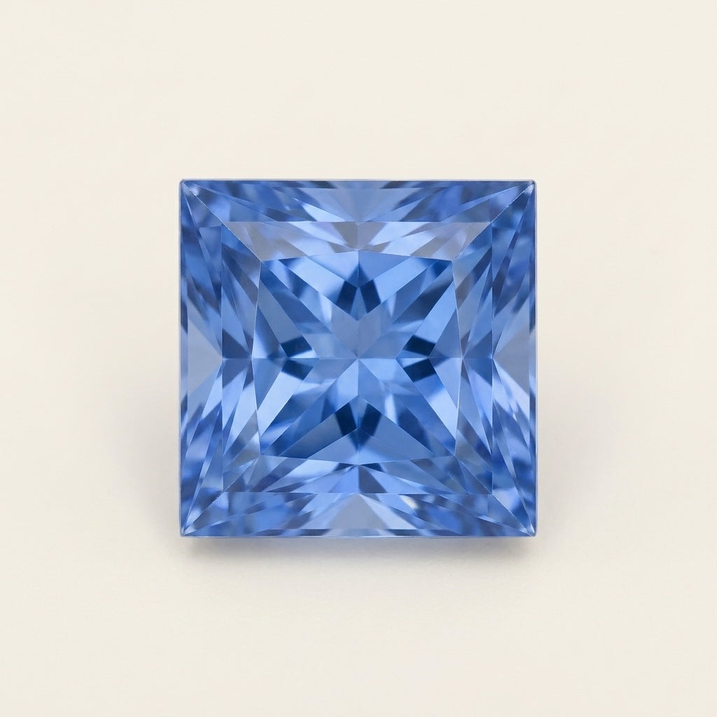 Cornflower blue lab-grown sapphire, princess cut