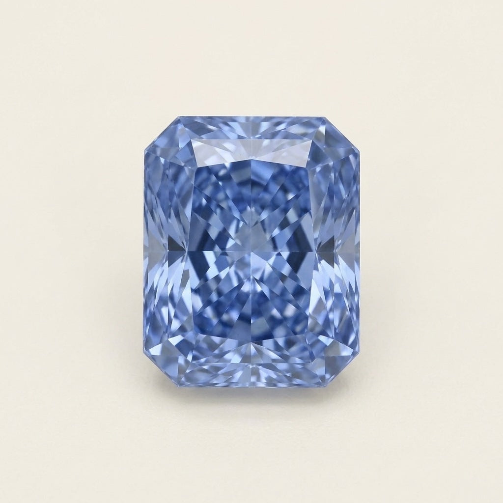 Cornflower blue lab-grown sapphire, radiant cut