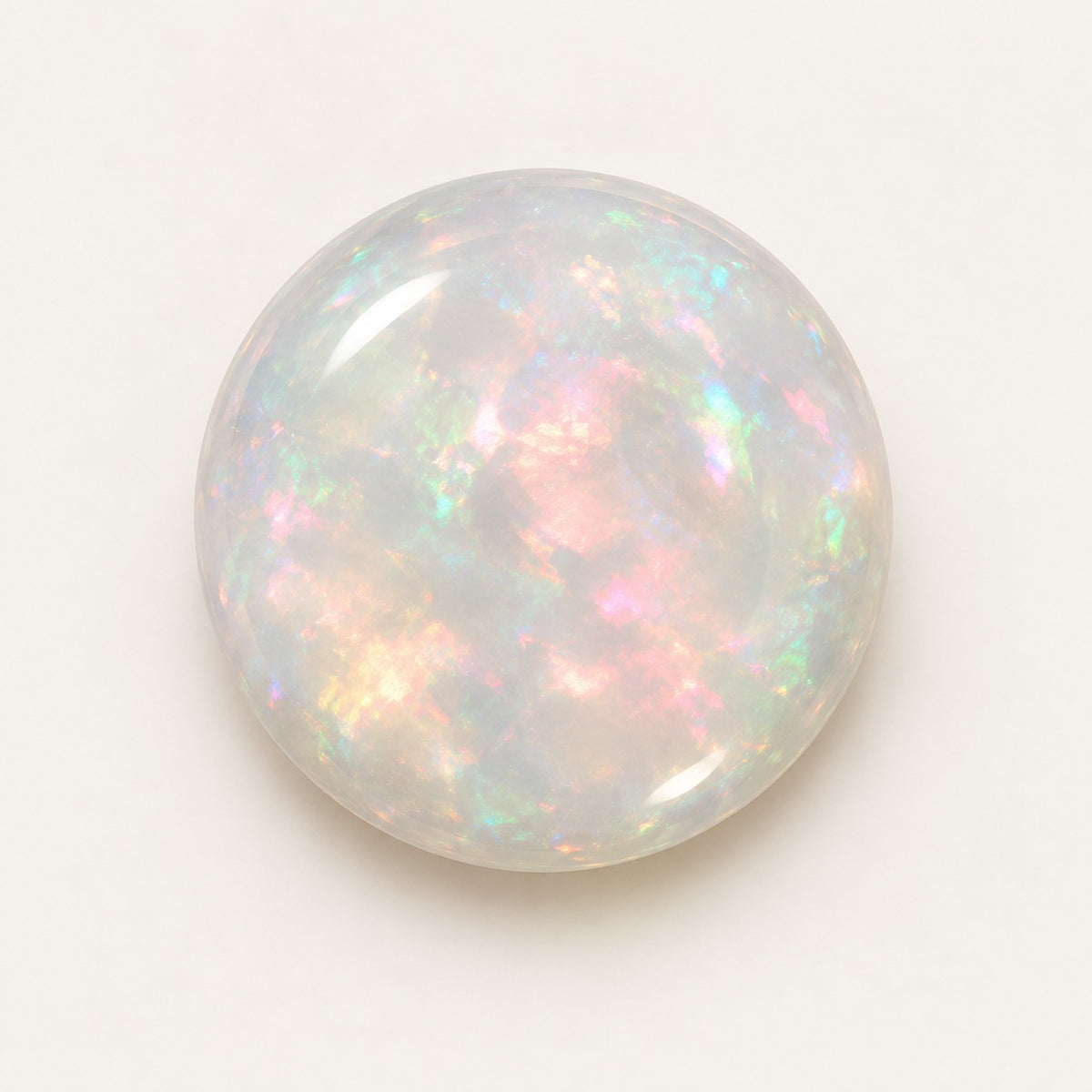 Crystal lab-grown opal, round cabochon