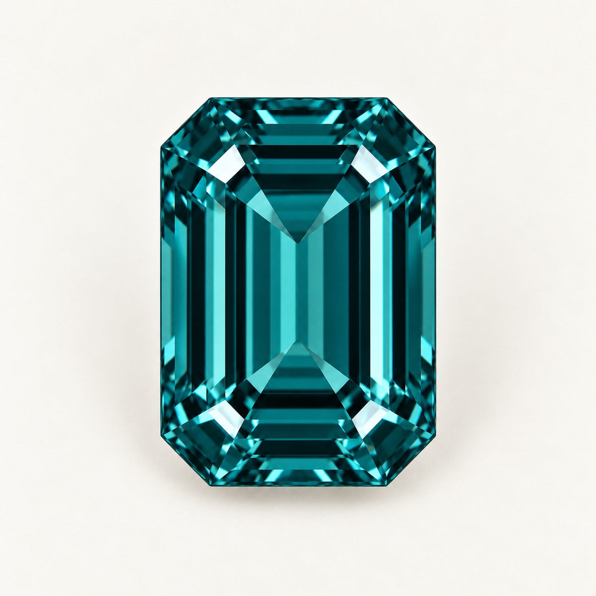 Deep teal lab-grown spinel, emerald cut