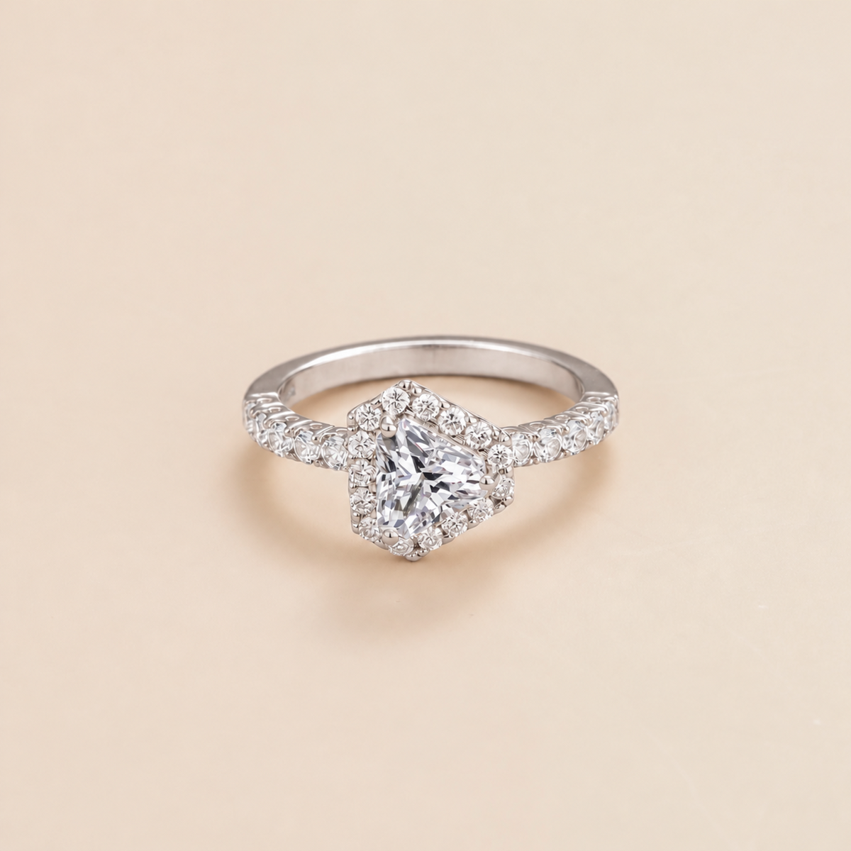 Diana Diamond Triangle Cut Halo Ring in White Gold | Juvetti