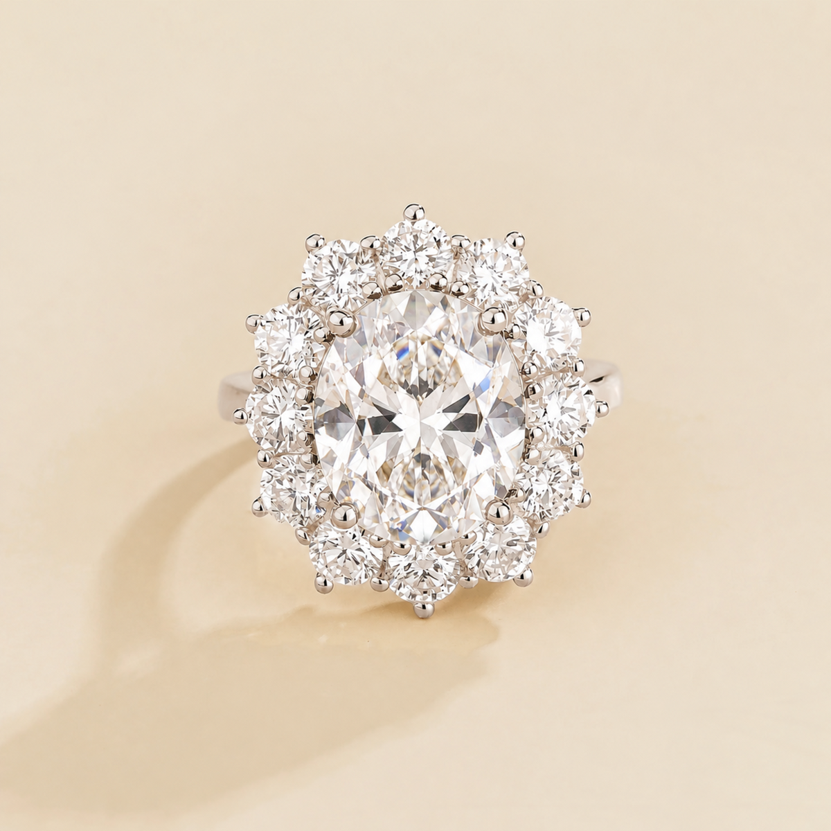 Divo Oval Diamond Halo Ring in White Gold – Large | Juvetti