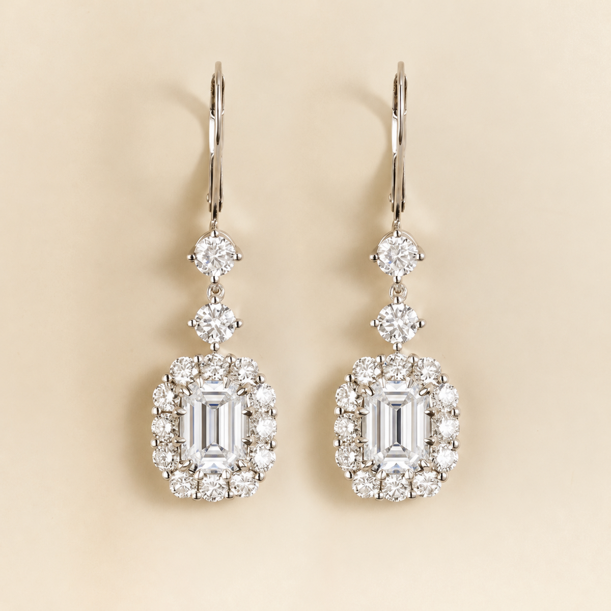 Pippa Cushion-Cut Diamond Halo Dangle Drop Earrings in White Gold | Juvetti