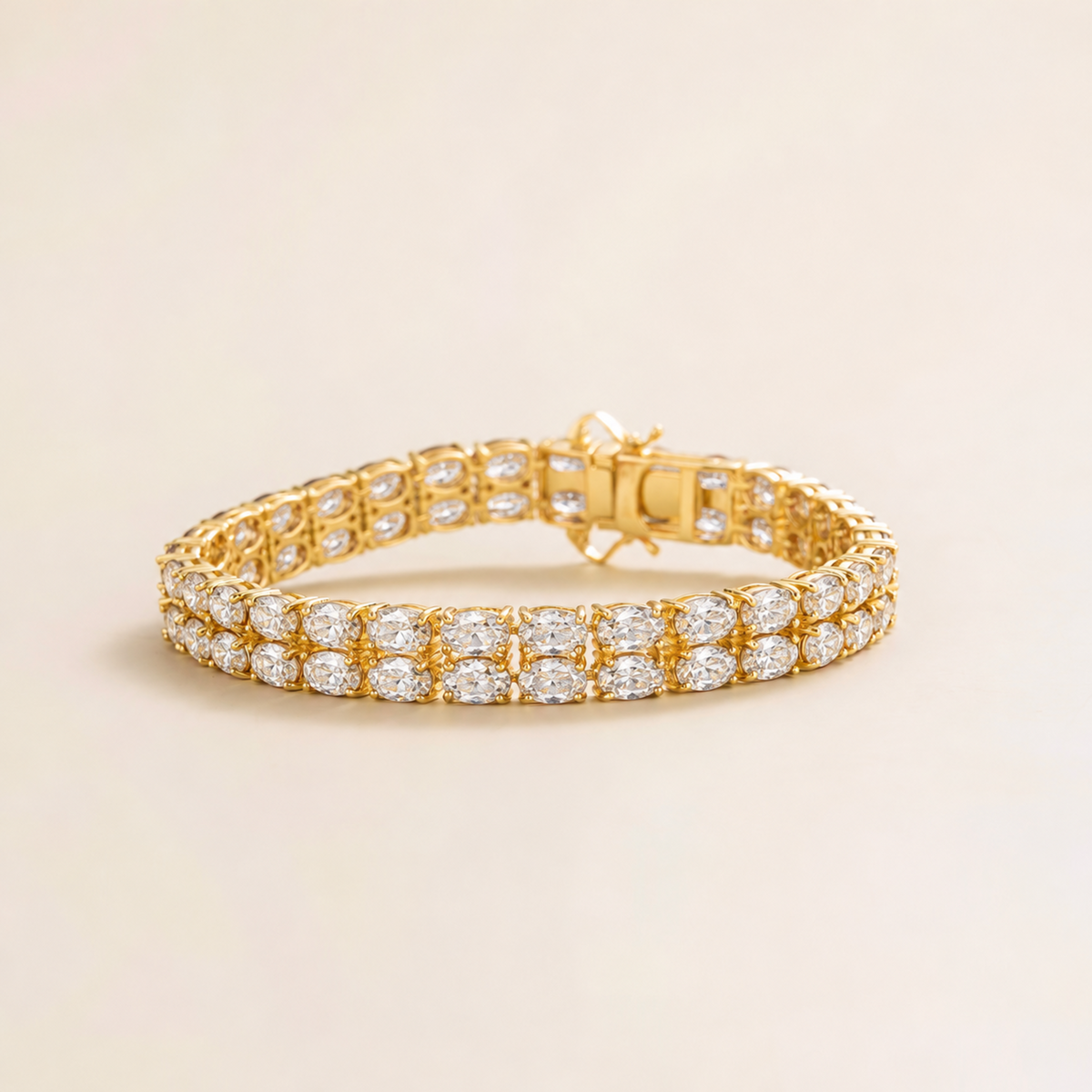 Salto Diamond Oval Tennis Bracelet in Gold - Double Row | Juvetti