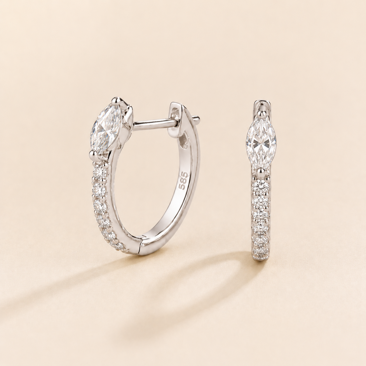 Sava Marquise Diamond Huggie Hoop Earrings in White Gold | Juvetti