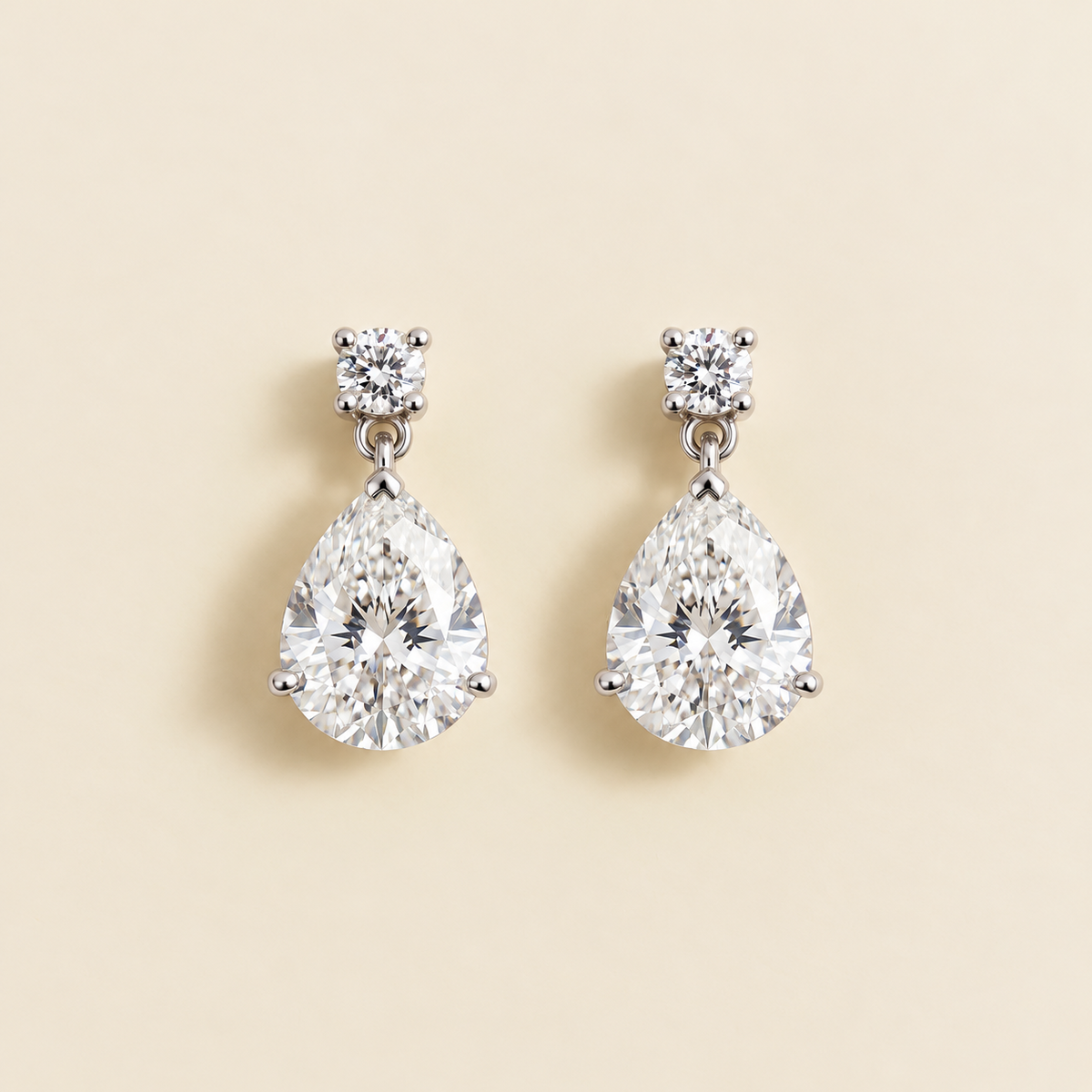 Medium lab-grown diamond pear drop earrings in white gold – front view | Pisa by Juvetti