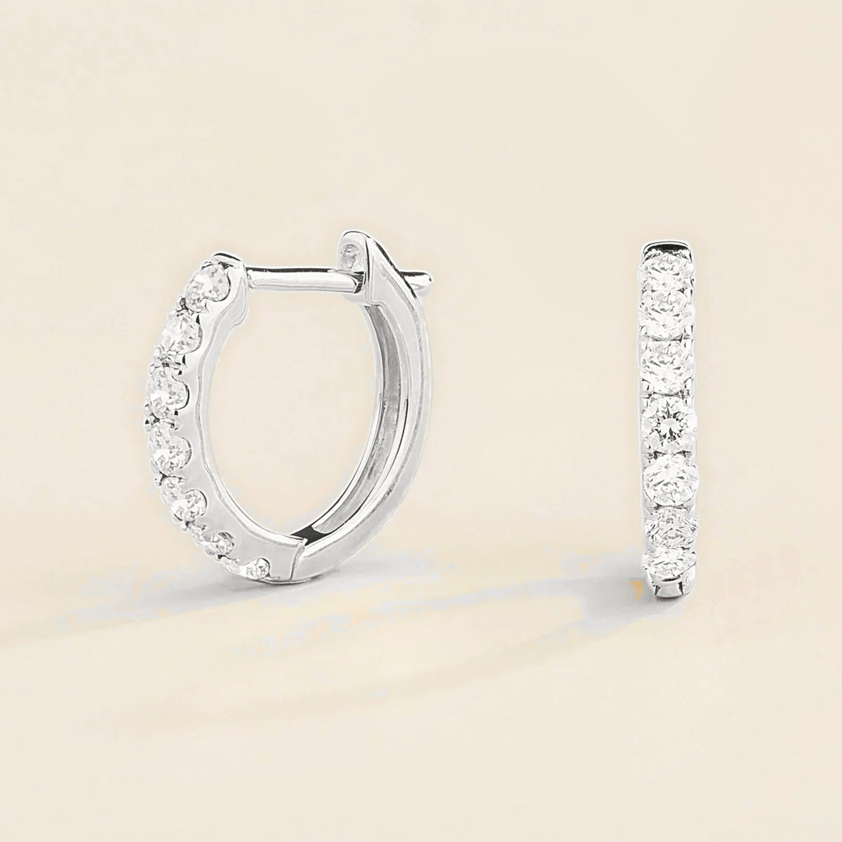 Stacy Diamond Huggie Hoop Earrings in White Gold | Juvetti
