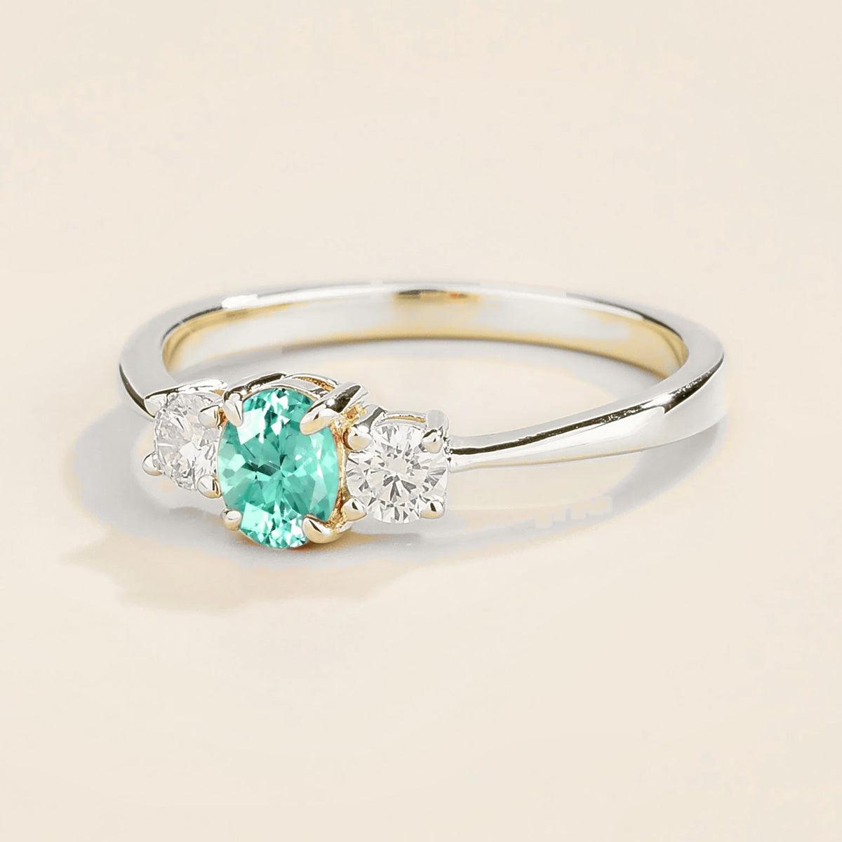 Boble Paraiba Oval & Diamond Three-Stone Ring in White Gold
