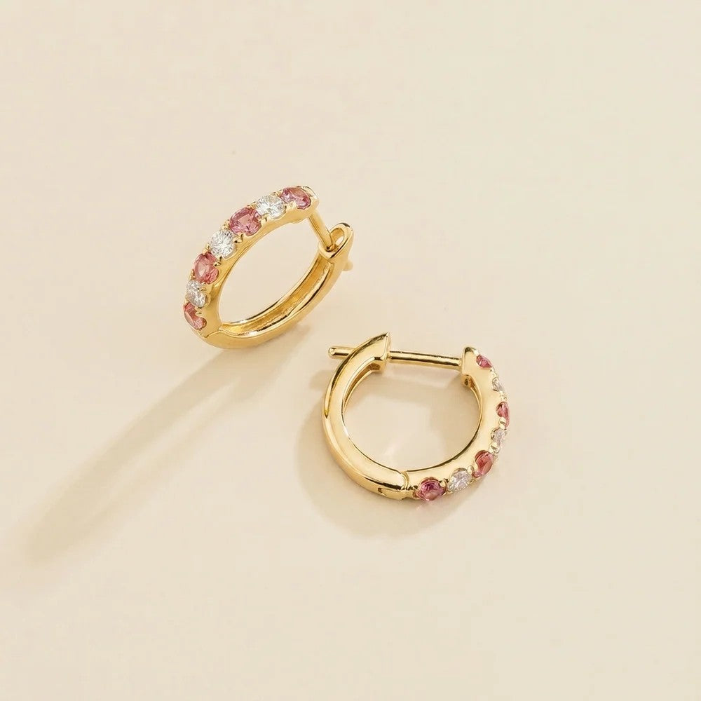 Stacy Padparadscha Sapphire & Diamond Huggie Earrings in Gold