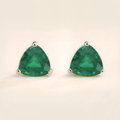 Trillion Emerald Solitaire Stud Earrings in White Gold