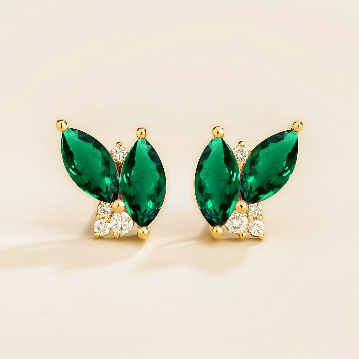 Vento marquise emerald & diamond cluster stud earrings in gold