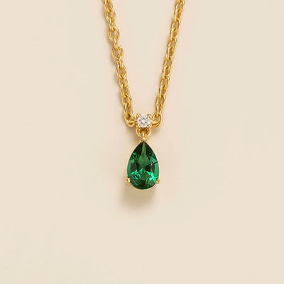 Pisa Emerald & Diamond Pear Drop Pendant Necklace In Gold - Small