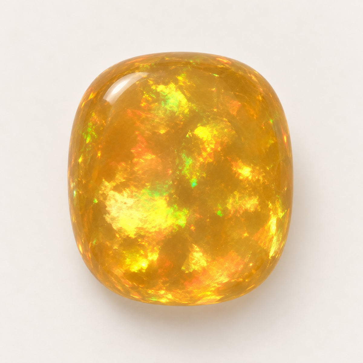 Fire lab-grown opal, cushion cabochon