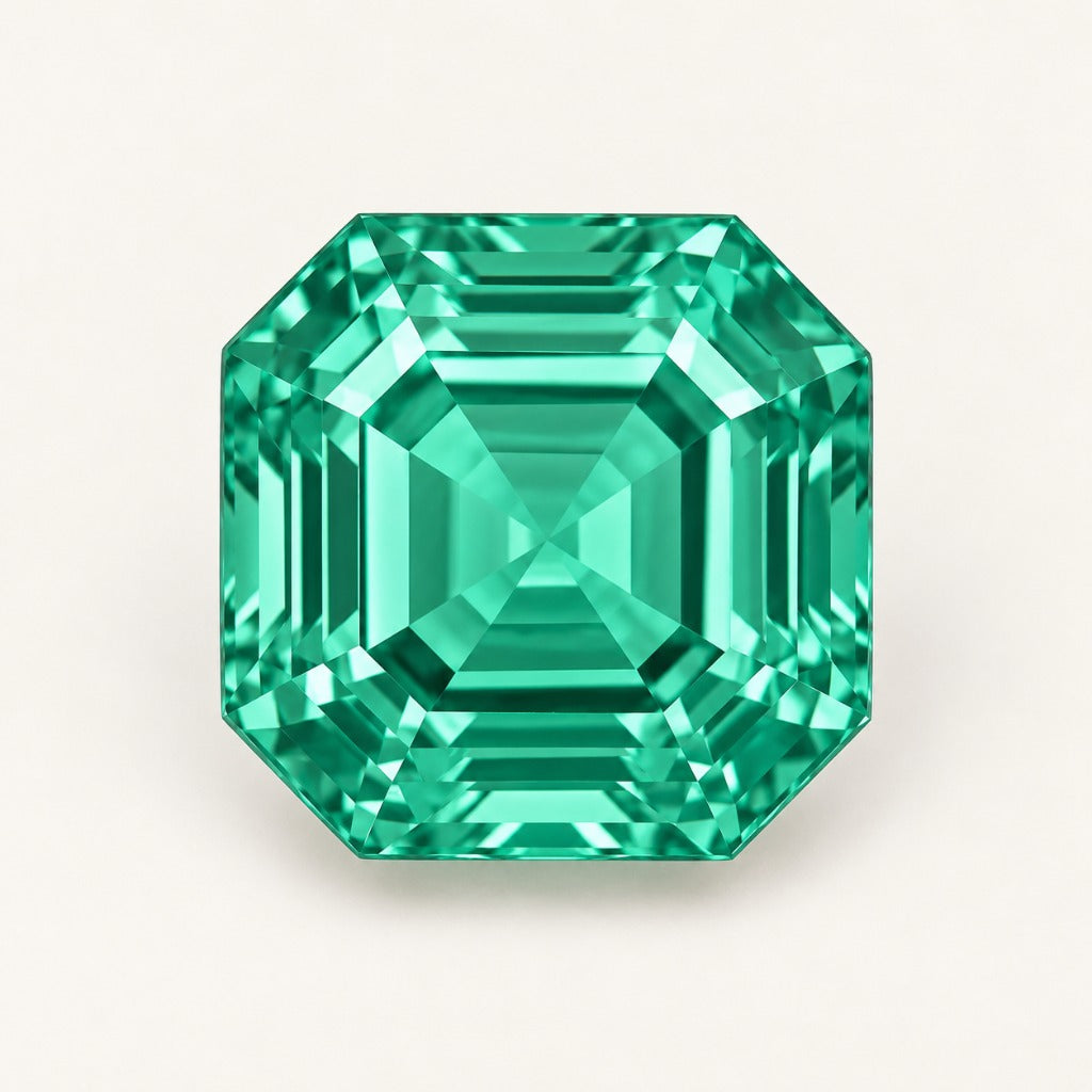 Green lab-grown sapphire, asscher cut