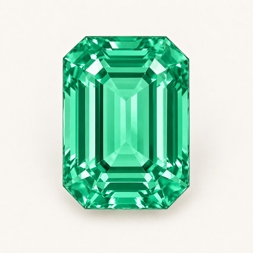 Green lab-grown sapphire, emerald cut
