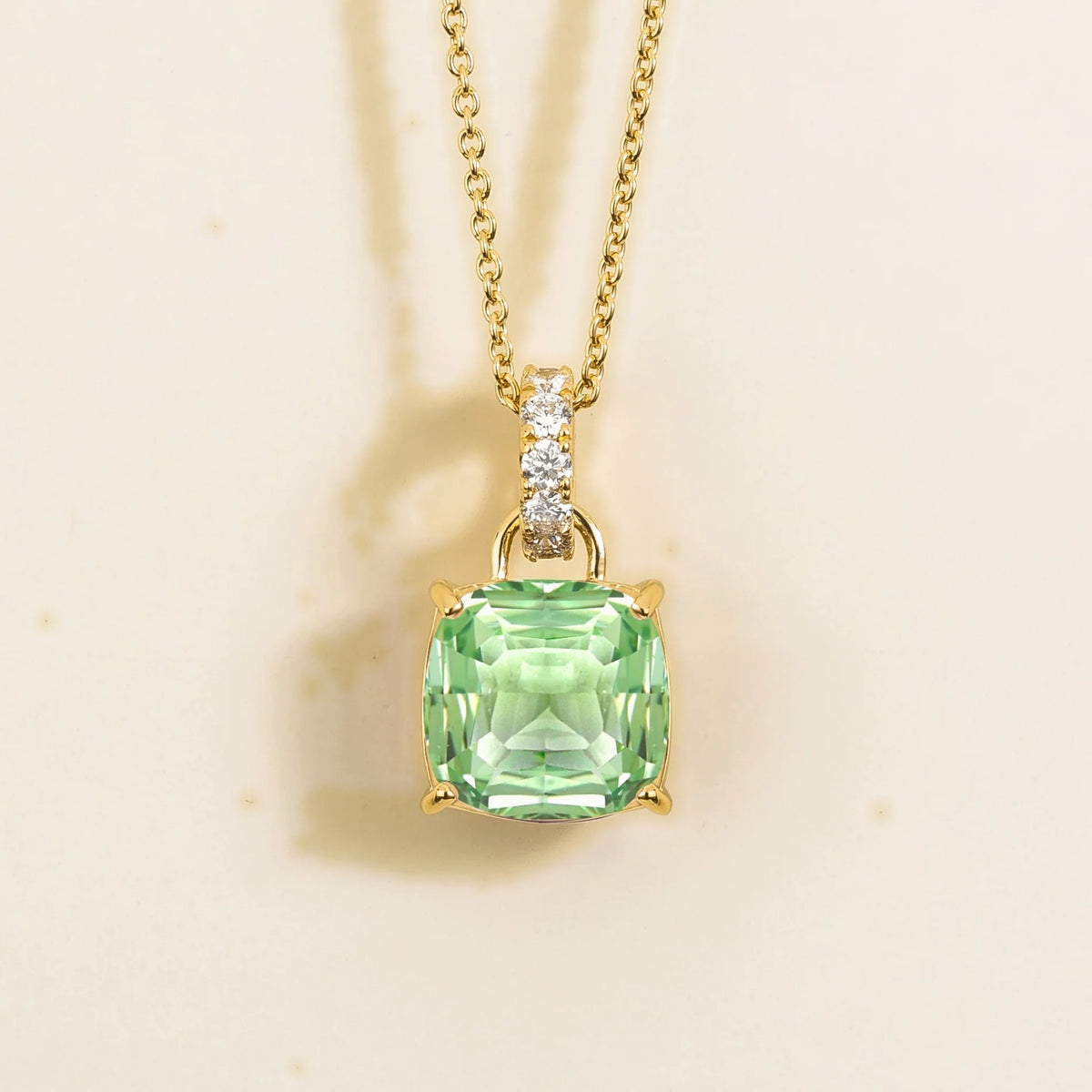 Cushion-Cut Green Sapphire & Diamond Hoop Pendant Necklace in Gold