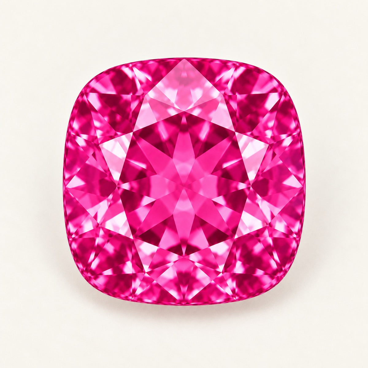 Hot pink lab-grown spinel, cushion cut