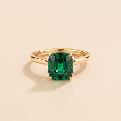 Iris Cushion Shape Emerald Cathedral Solitaire Ring in Gold