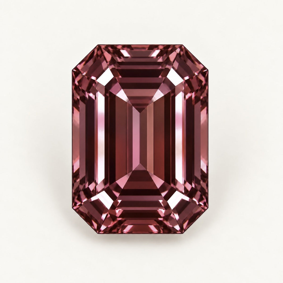 Lab-grown alexandrite, emerald cut, under warm indoor light