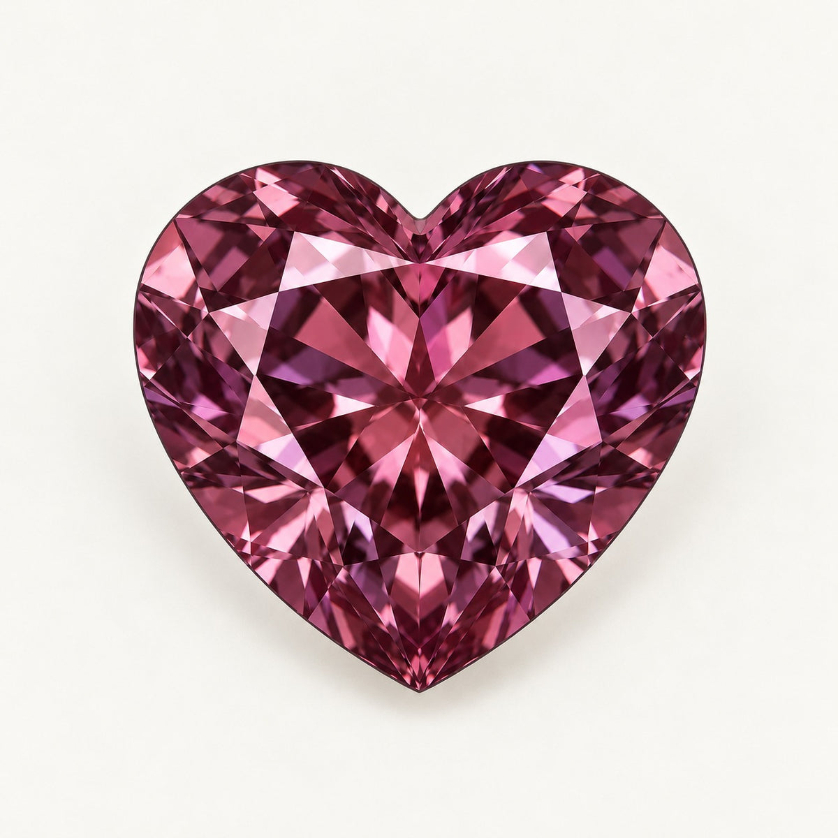 Lab-grown alexandrite, heart cut, under warm indoor light