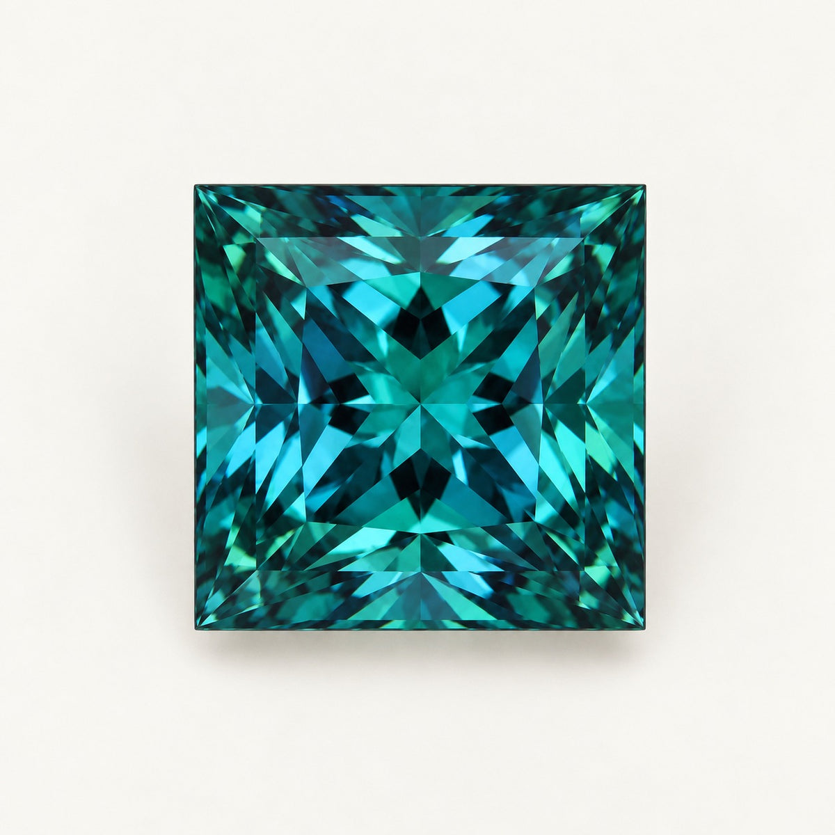 Lab-grown alexandrite, princess cut, in daylight