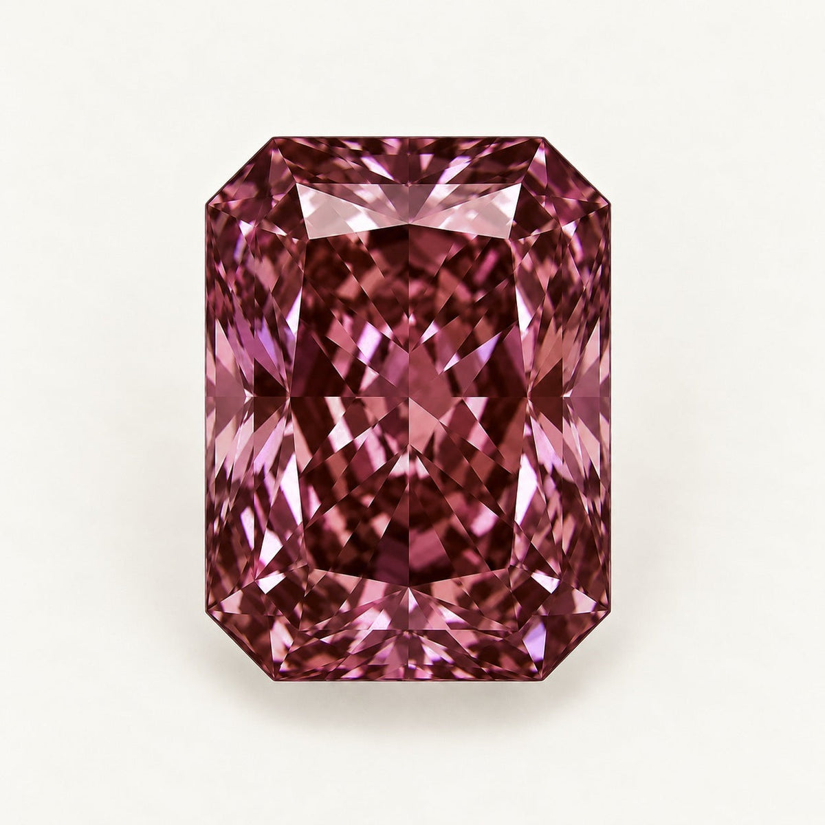 Lab-grown alexandrite, radiant cut, under warm indoor light