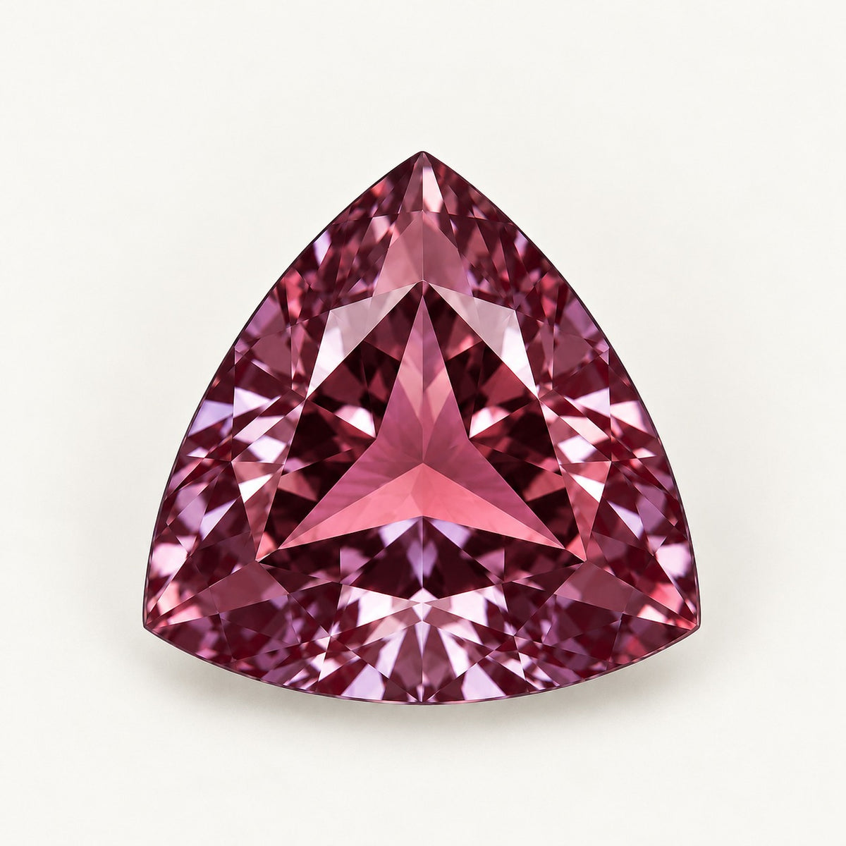 Lab-grown alexandrite, trillion cut, under warm indoor light