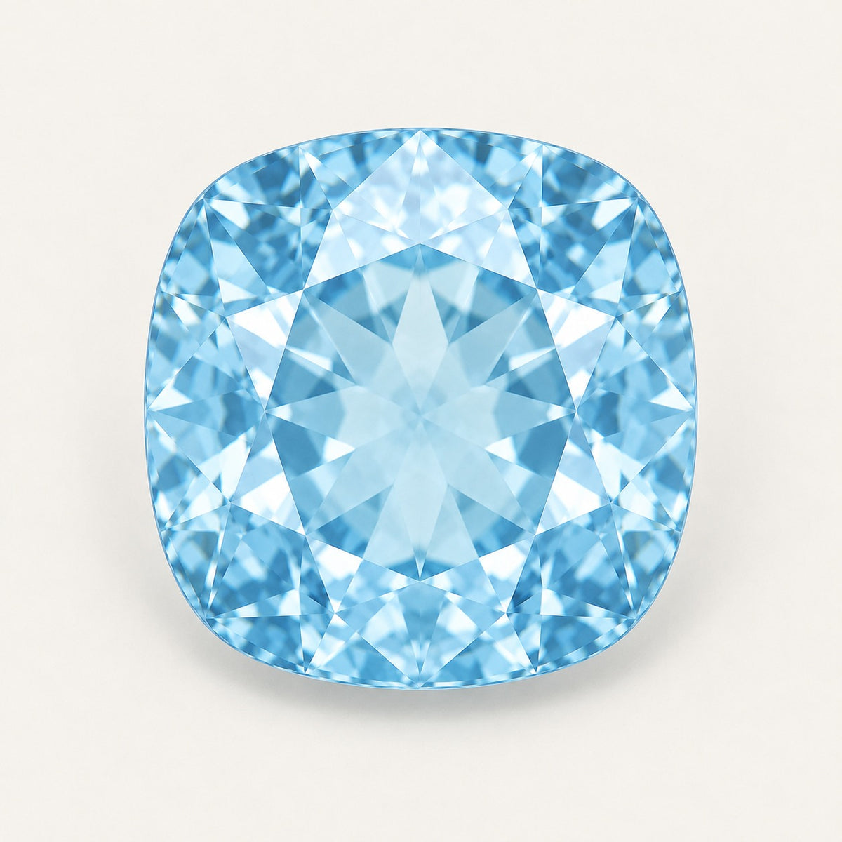 Lab-grown aquamarine, cushion cut