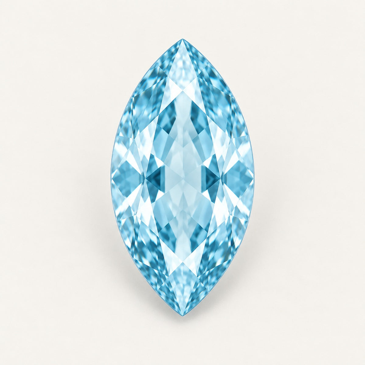 Lab-grown aquamarine, marquise cut