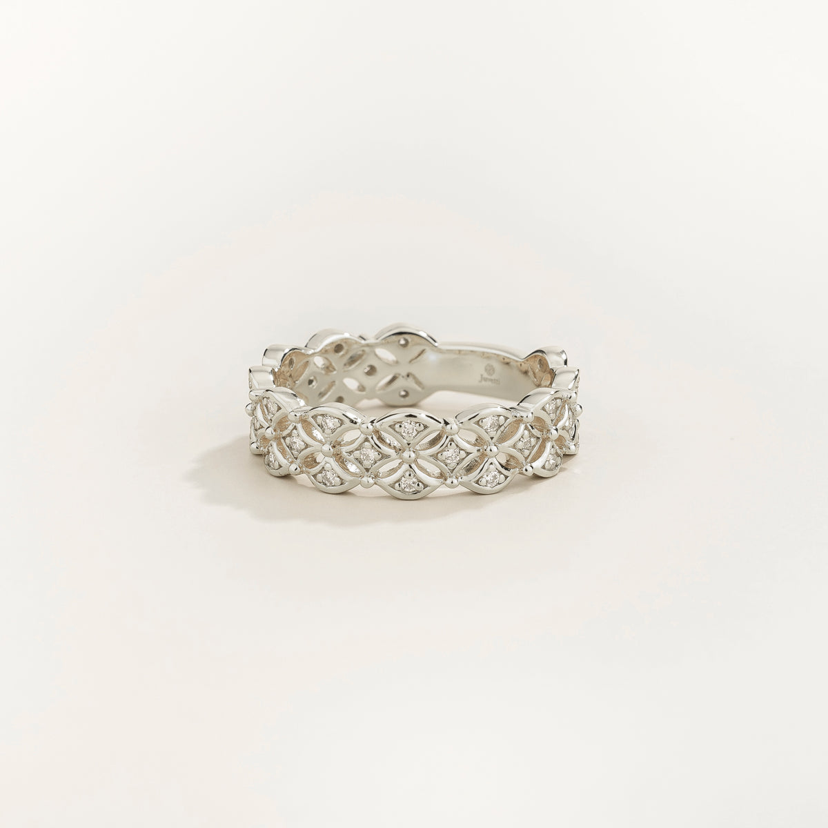 Padre openwork floral diamond eternity ring in white gold, lab-grown diamonds in each flower, front view