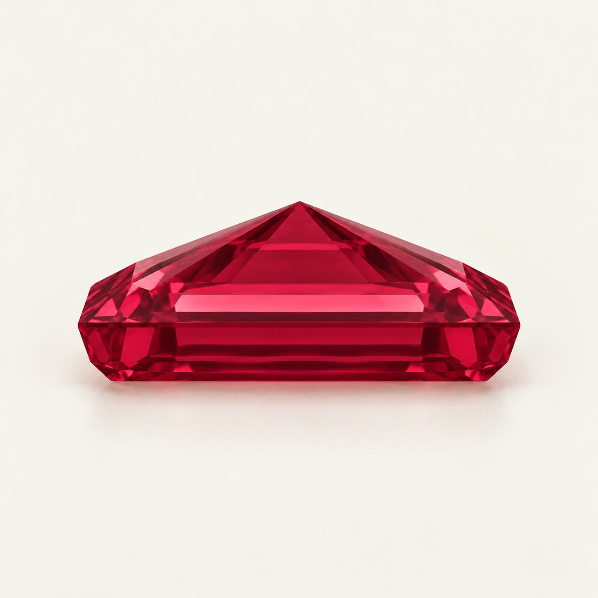 Lab-grown ruby, baguette cut, side view